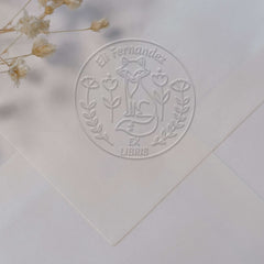 Flowery fox bookplate embosser