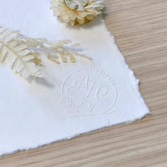 Dry stamp for wedding initials and date