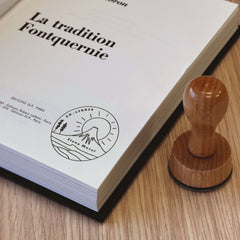 Ex-libris stamp of a snowy mountain