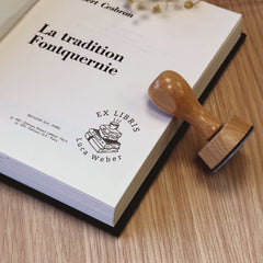 Stamp Ex-libris pile of coffee books