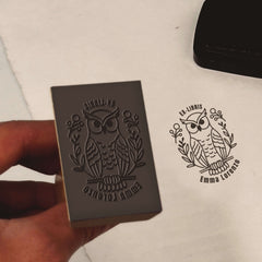 Ex-libris stamp, owl, vegetation
