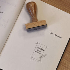 Ex-libris stamp with pen and parchment